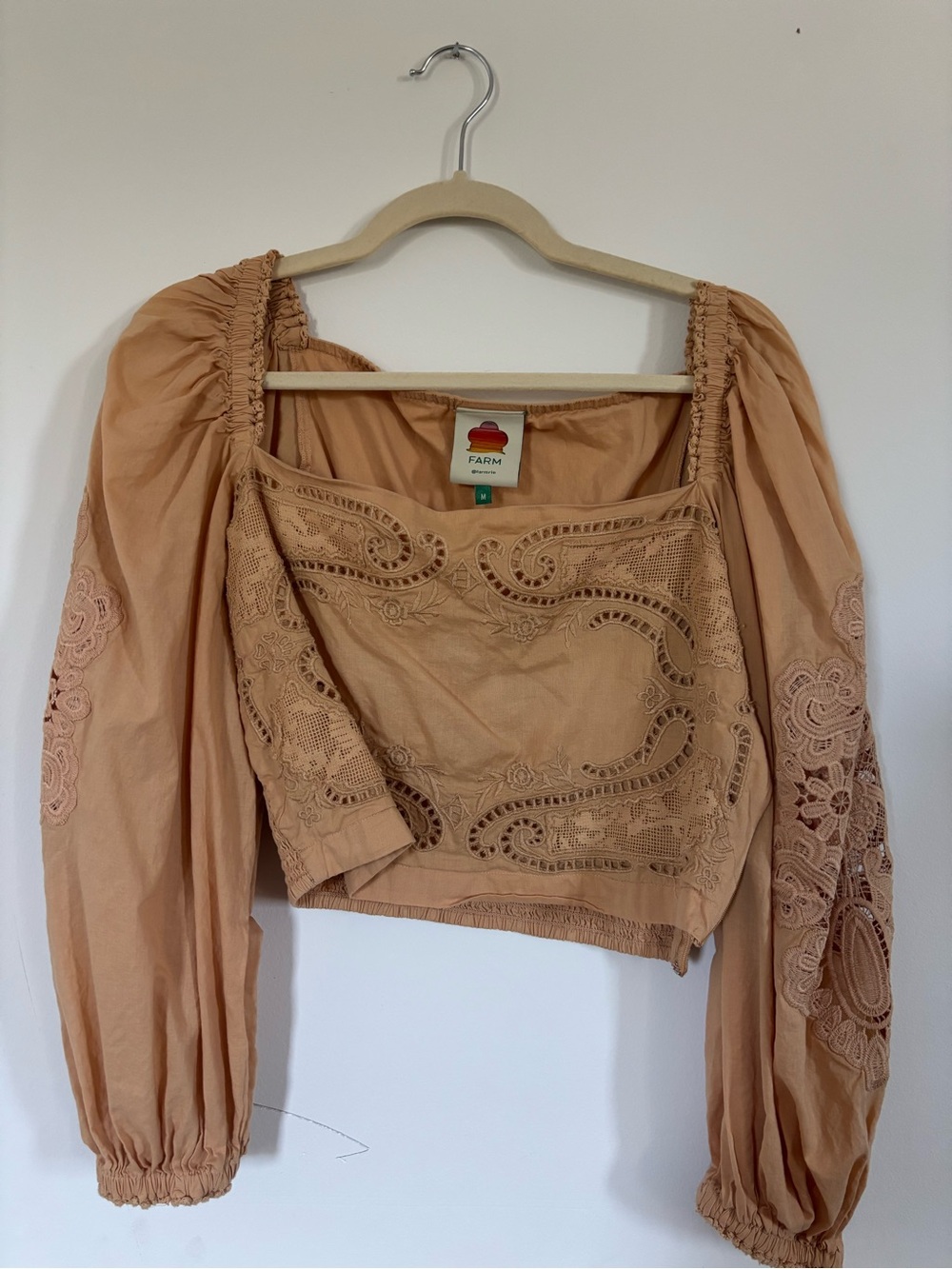 FARM Rio Peach Eyelet Lace Crop Top